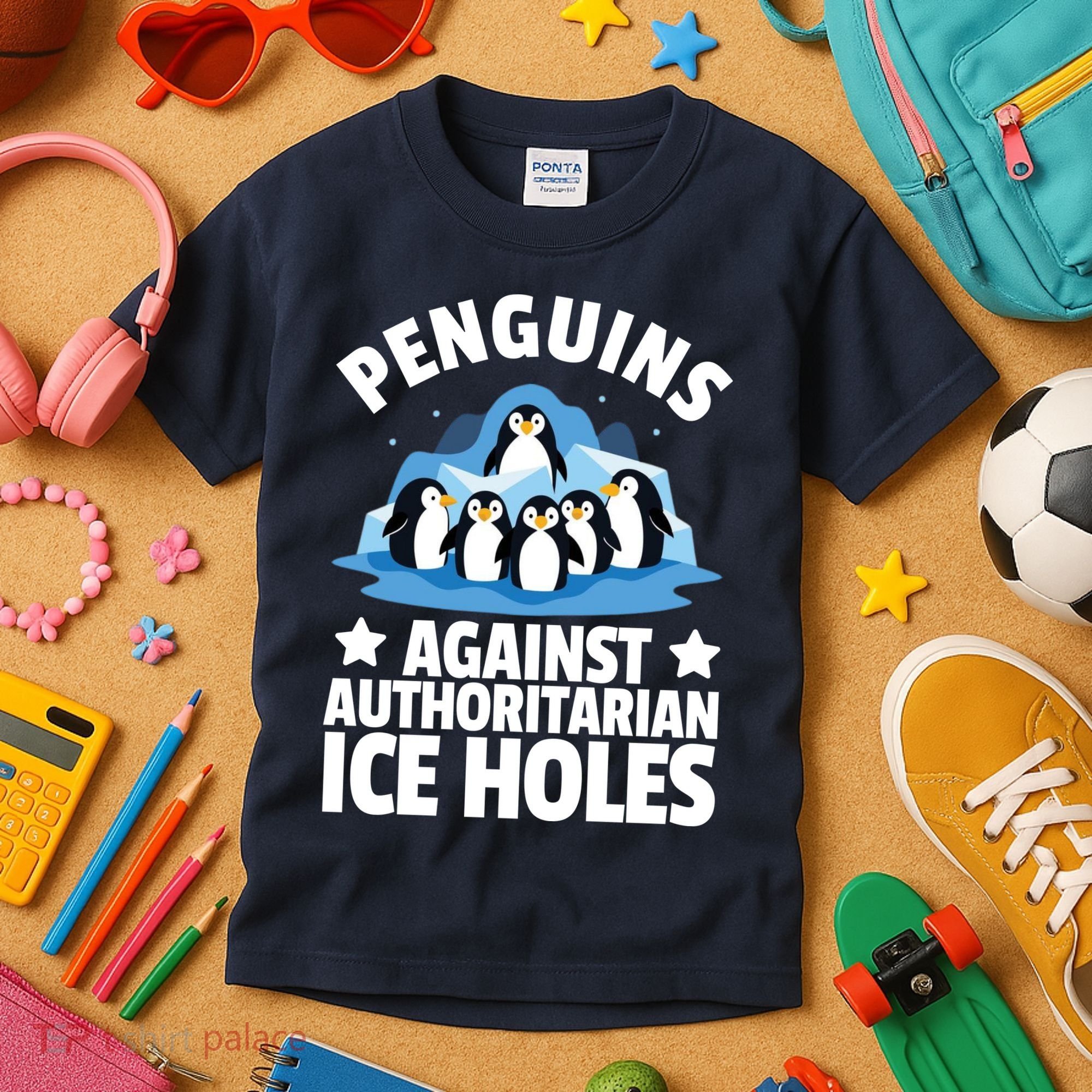 Penguin Protest Anti Authoritarian Ice Hole Kids T-Shirt