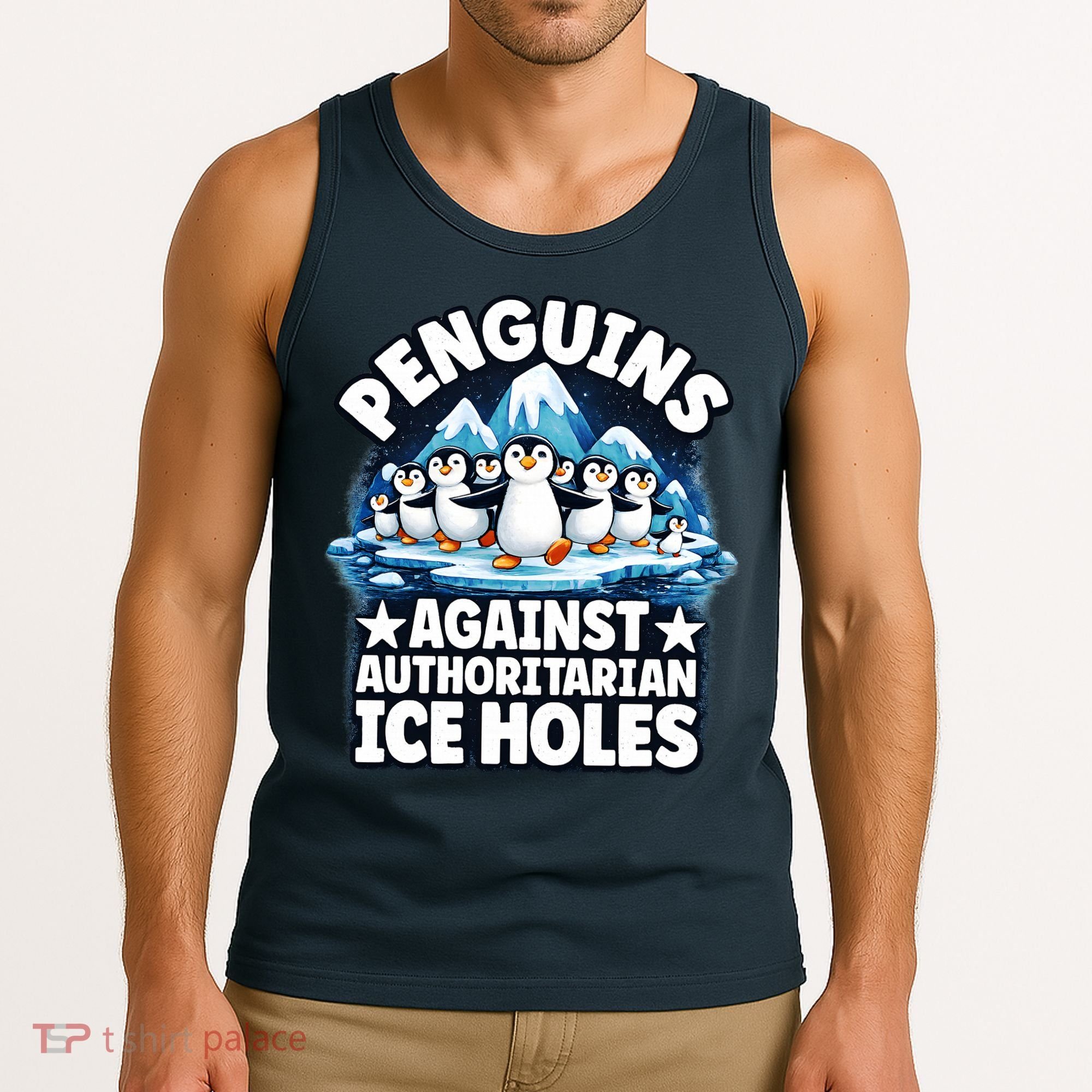 Penguin Protest Anti Authoritarian Stop Ice Hole Tank Top