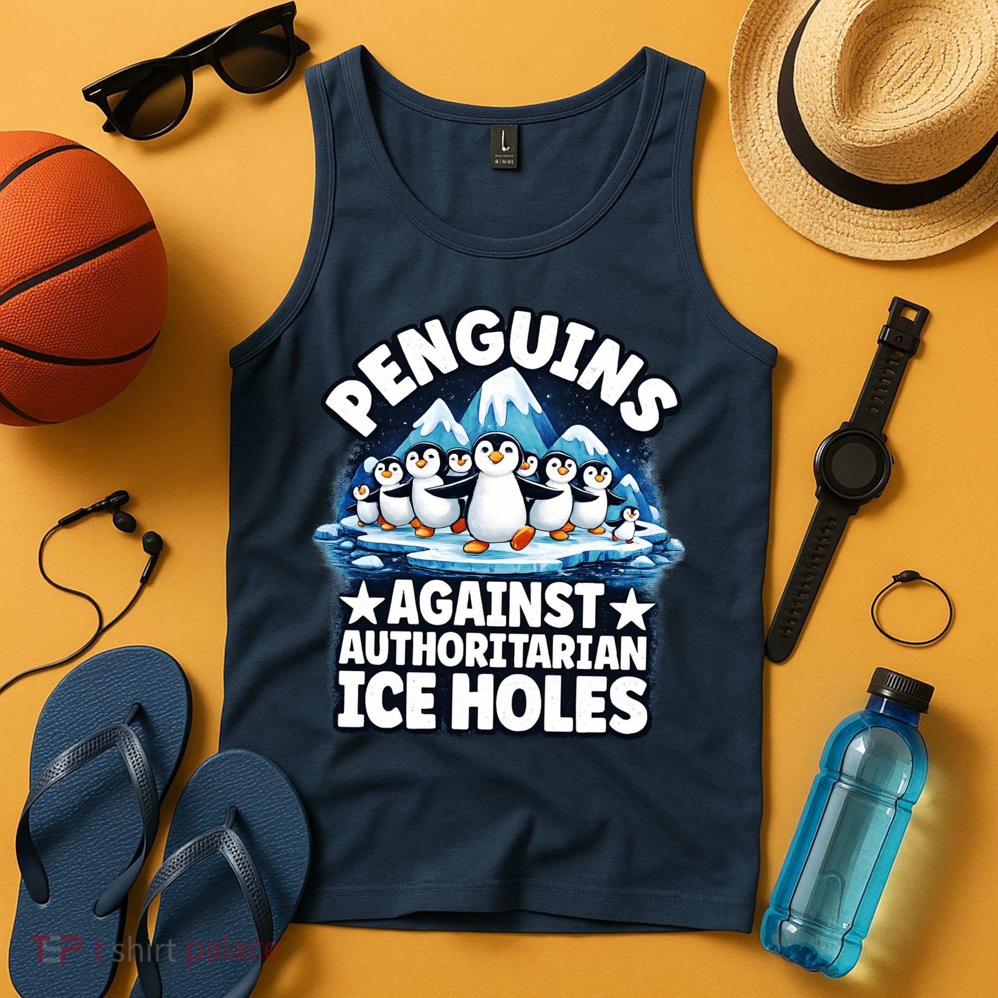 Penguin Protest Anti Authoritarian Stop Ice Hole Tank Top