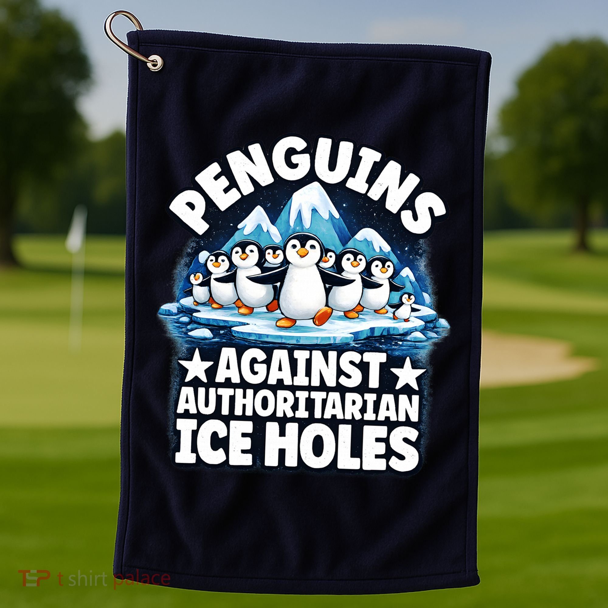 Penguin Protest Anti Authoritarian Stop Ice Hole Golf Towel