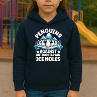 Penguin Protest Anti Authoritarian Stop Ice Hole Kids Hoodie thumb 3