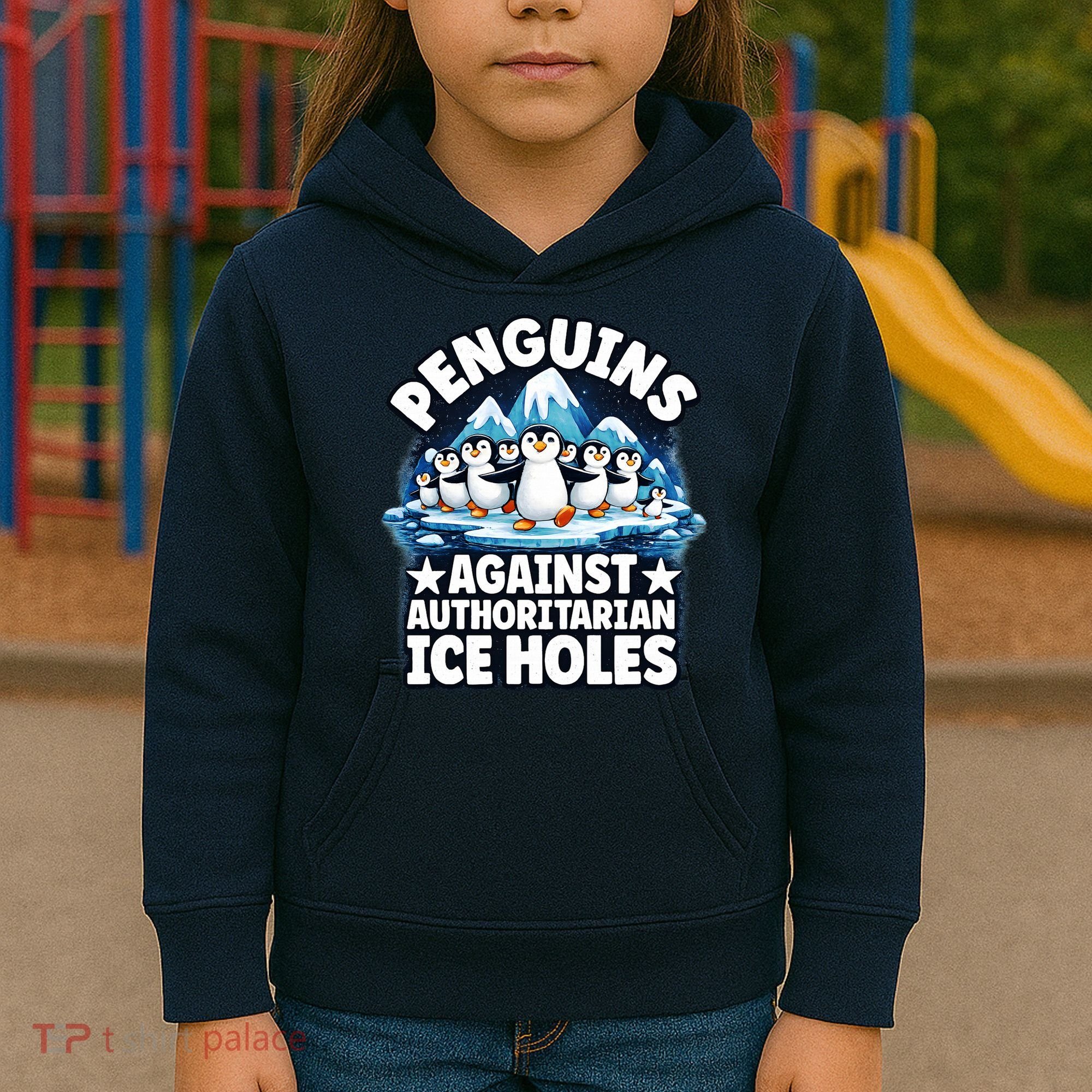 Penguin Protest Anti Authoritarian Stop Ice Hole Kids Hoodie