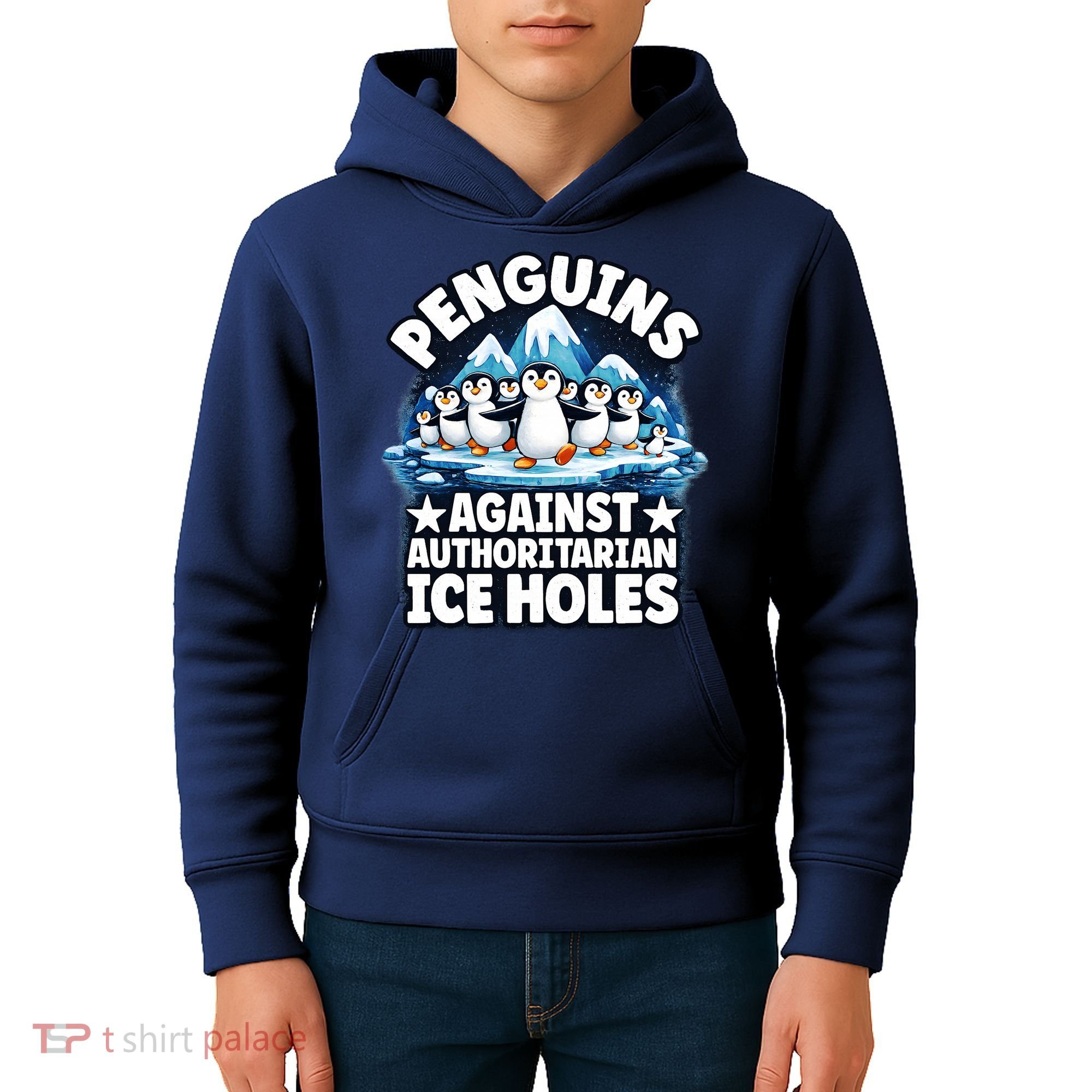 Penguin Protest Anti Authoritarian Stop Ice Hole Kids Hoodie