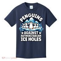 Penguin Protest Anti Authoritarian Stop Ice Hole Kids T-Shirt thumb 0