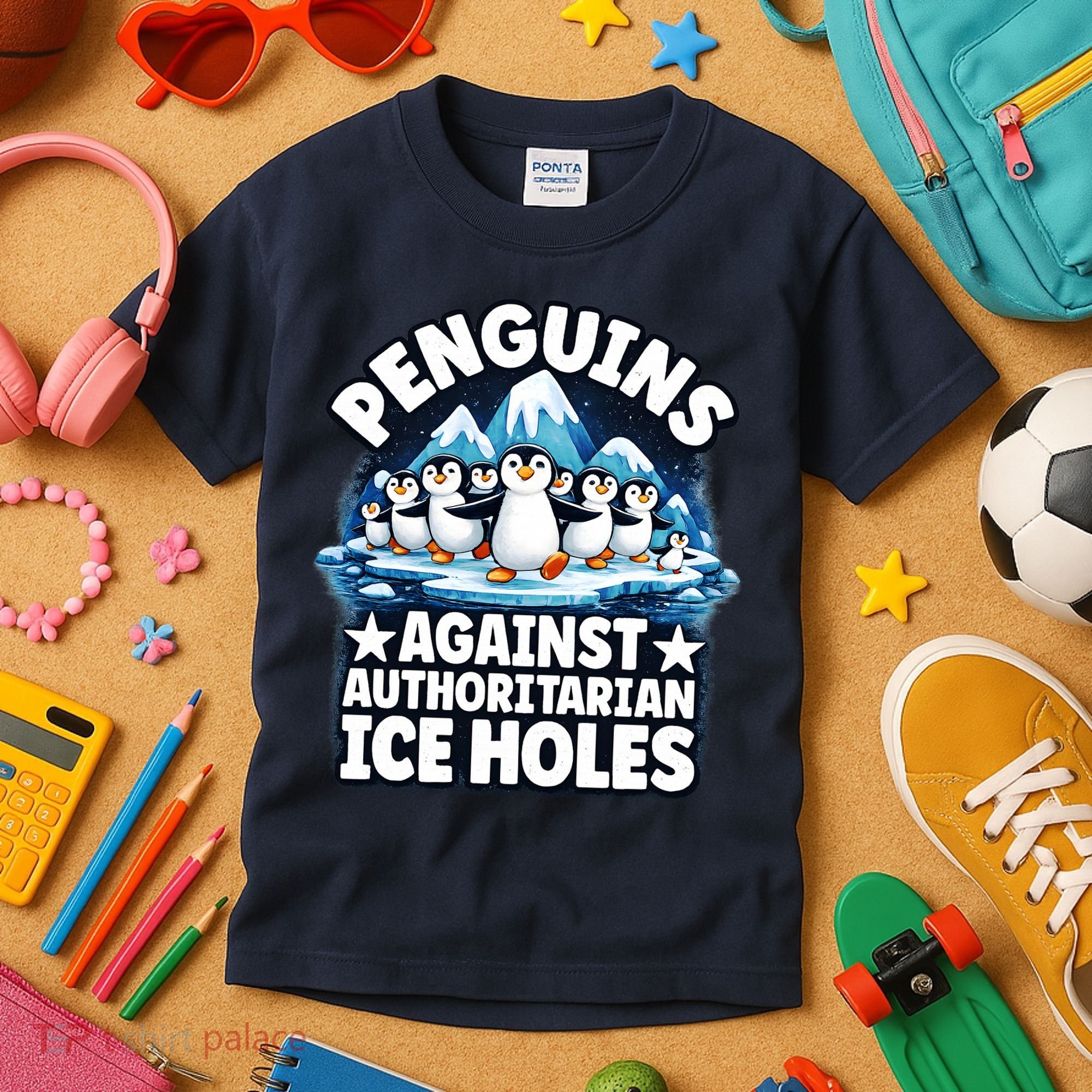 Penguin Protest Anti Authoritarian Stop Ice Hole Kids T-Shirt