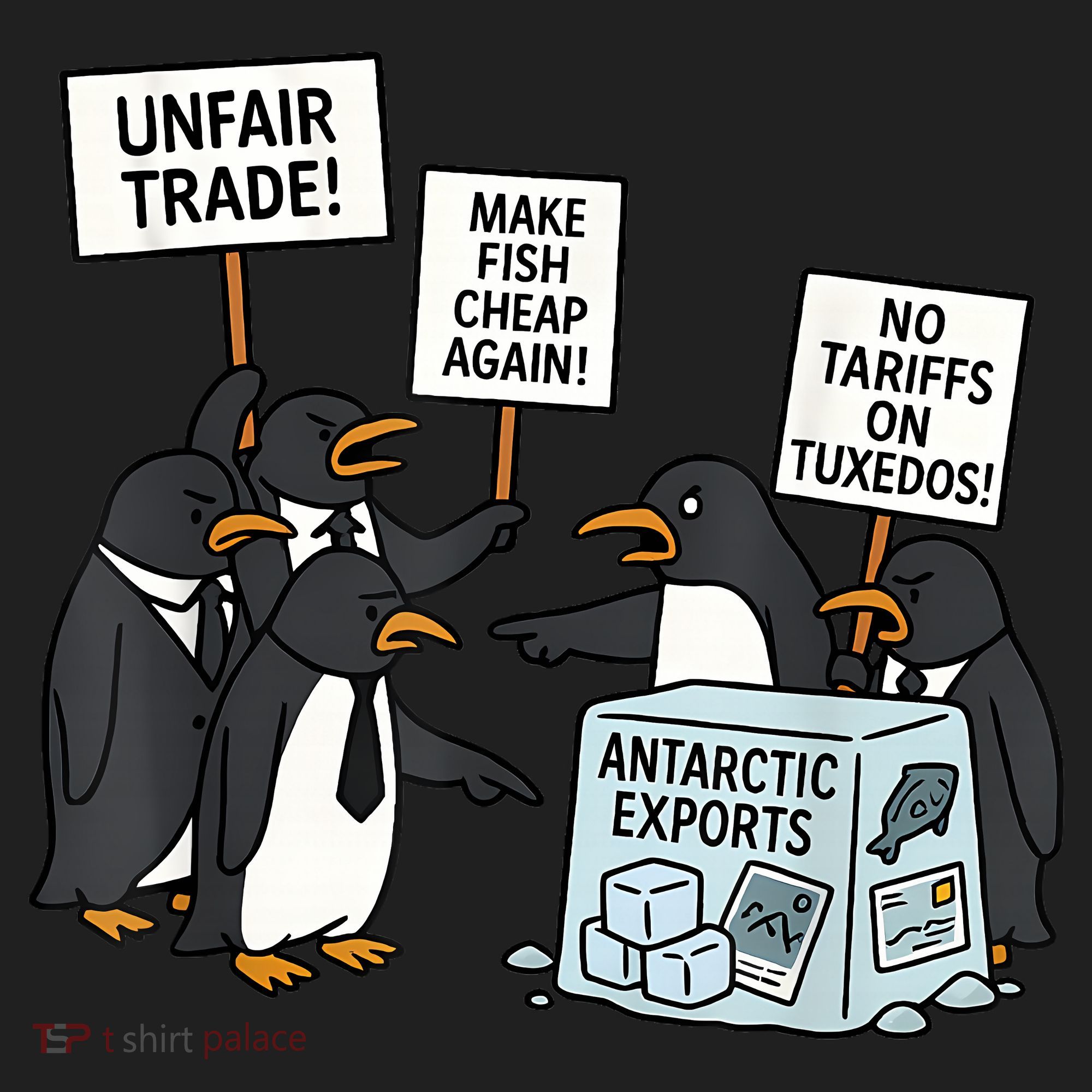 Penguins Protest Against Tariffs Funny Penguin Tariff Women's Sweatshirt