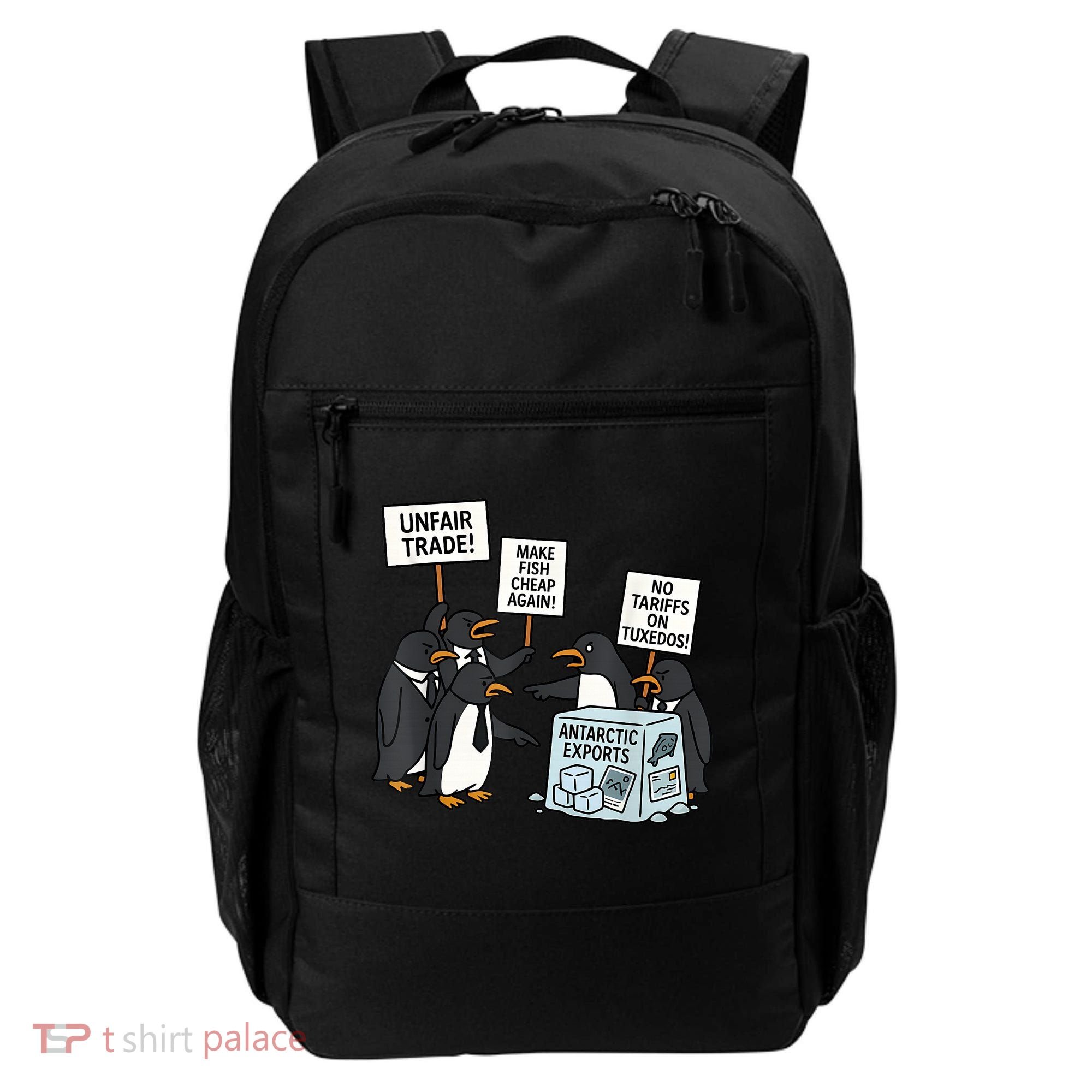 Penguins Protest Against Tariffs Funny Penguin Tariff Backpack