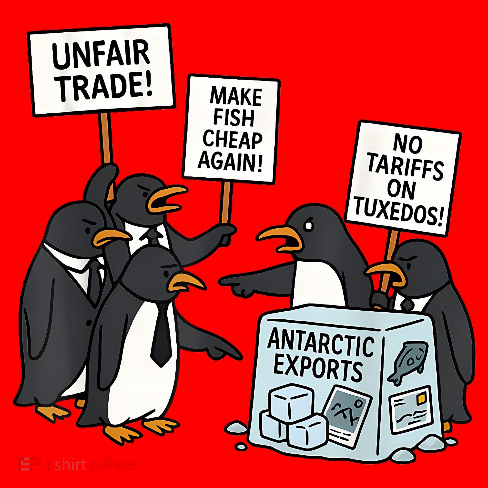 Penguins Protest Against Tariffs Funny Penguin Tariff Santa Hat