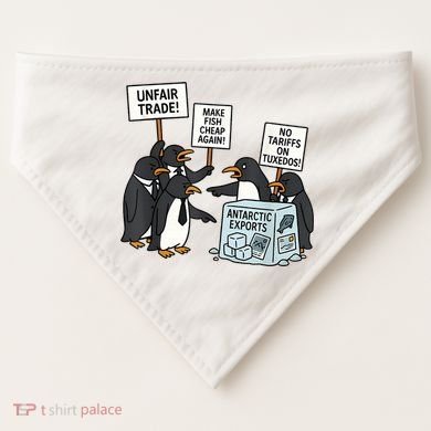 Penguins Protest Against Tariffs Funny Penguin Tariff USA-Made Doggie Bandana