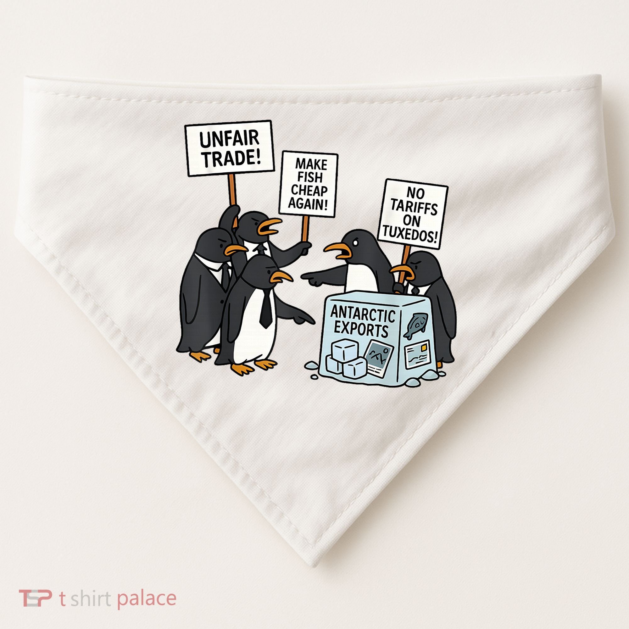 Penguins Protest Against Tariffs Funny Penguin Tariff USA-Made Doggie Bandana