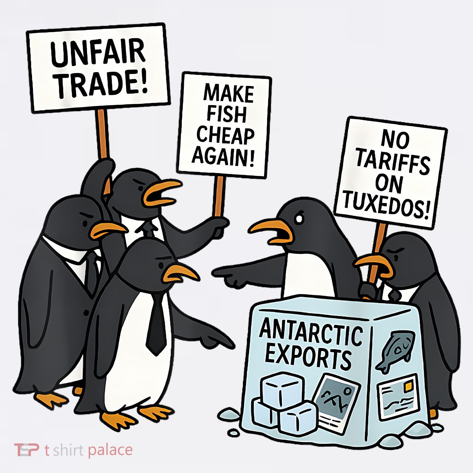 Penguins Protest Against Tariffs Funny Penguin Tariff Button