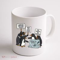 Penguins Protest Against Tariffs Funny Penguin Tariff Coffee Mug thumb 1