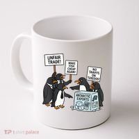 Penguins Protest Against Tariffs Funny Penguin Tariff Coffee Mug thumb 0