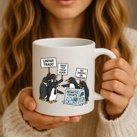 Penguins Protest Against Tariffs Funny Penguin Tariff Coffee Mug thumb 3