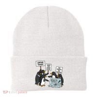 Penguins Protest Against Tariffs Funny Penguin Tariff Beanie thumb 0