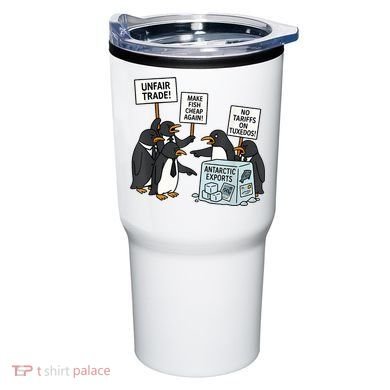 Penguins Protest Against Tariffs Funny Penguin Tariff Tumbler