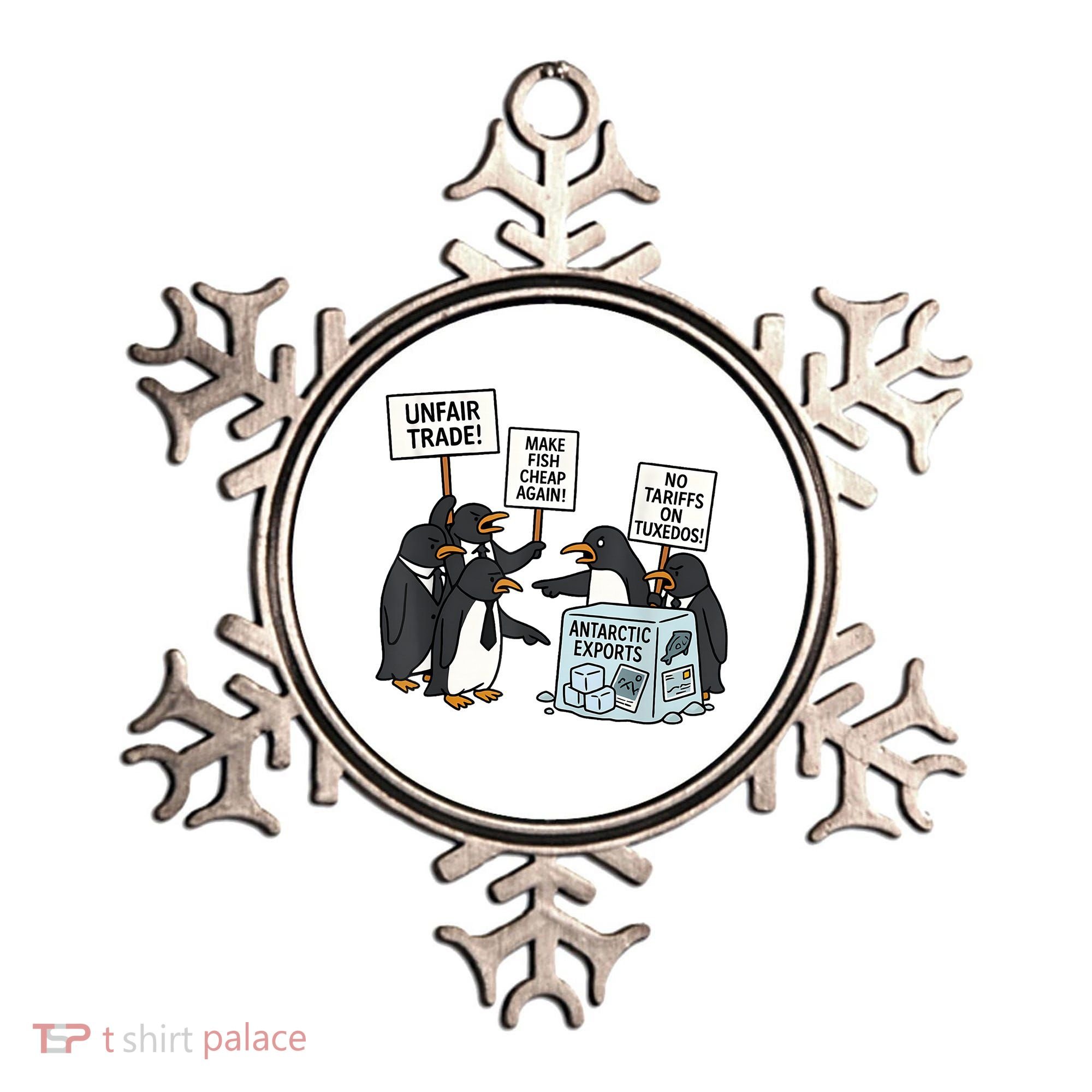 Penguins Protest Against Tariffs Funny Penguin Tariff Ornament