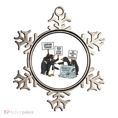 Penguins Protest Against Tariffs Funny Penguin Tariff Ornament