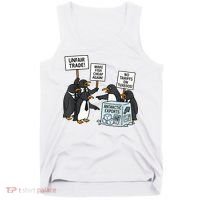 Penguins Protest Against Tariffs Funny Penguin Tariff Tank Top thumb 0