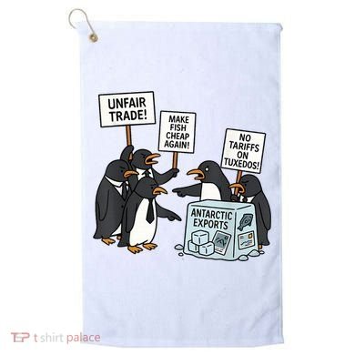 Penguins Protest Against Tariffs Funny Penguin Tariff Golf Towel