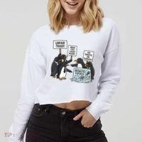 Penguins Protest Against Tariffs Funny Penguin Tariff Cropped Pullover Crew thumb 2