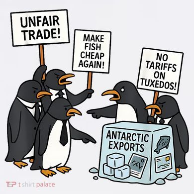 Penguins Protest Against Tariffs Funny Penguin Tariff Cropped Pullover Crew
