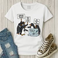 Penguins Protest Against Tariffs Funny Penguin Tariff Women's T-Shirt thumb 3