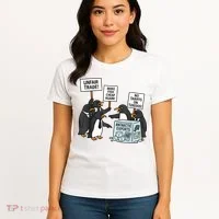 Penguins Protest Against Tariffs Funny Penguin Tariff Women's T-Shirt thumb 4