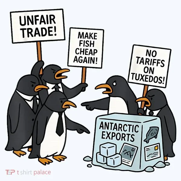 Penguins Protest Against Tariffs Funny Penguin Tariff Women's T-Shirt