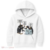 Penguins Protest Against Tariffs Funny Penguin Tariff Kids Hoodie thumb 0
