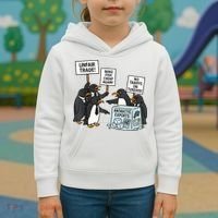 Penguins Protest Against Tariffs Funny Penguin Tariff Kids Hoodie thumb 3