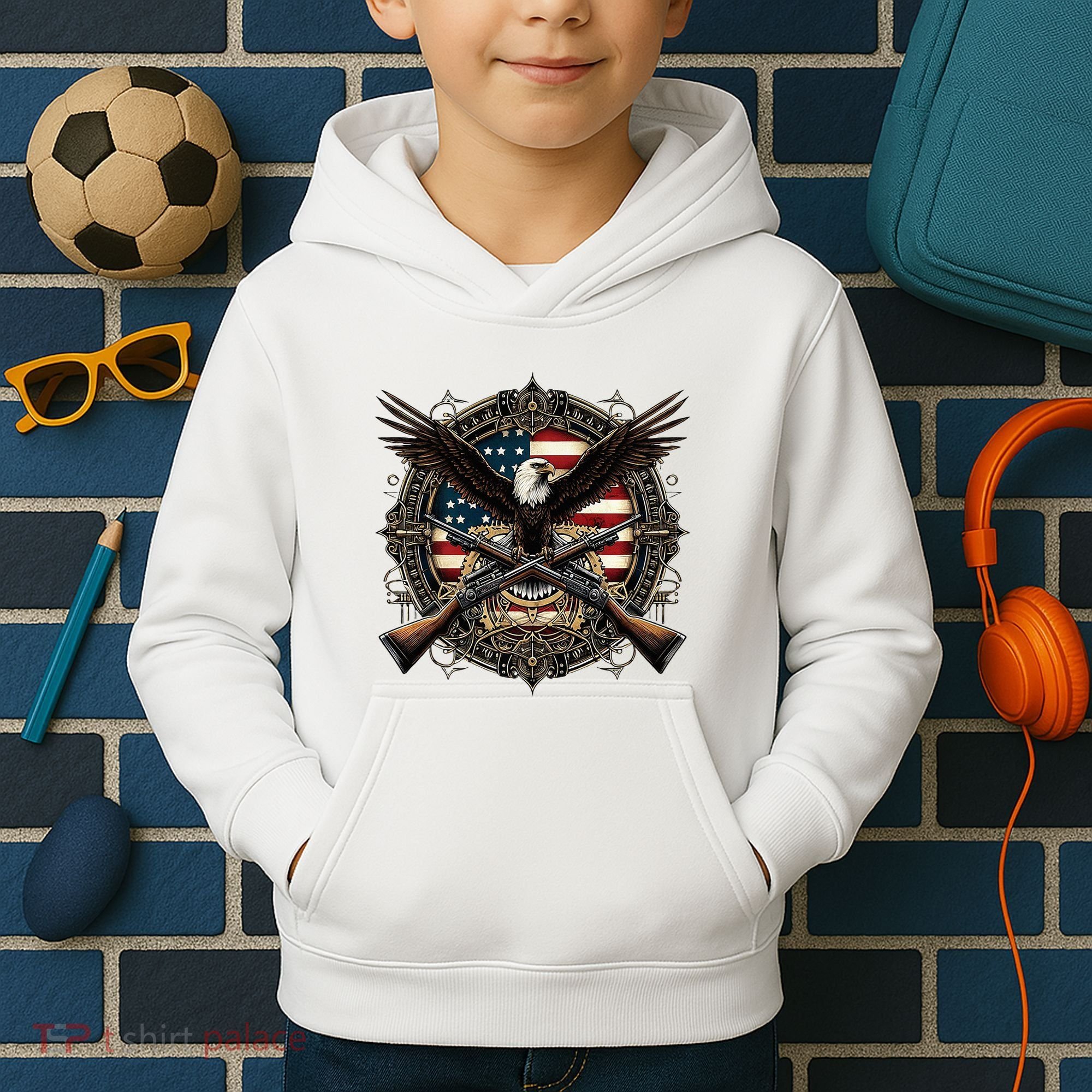 Proud Patriot American Flag Bald Eagle Usa Pride Product Kids Hoodie