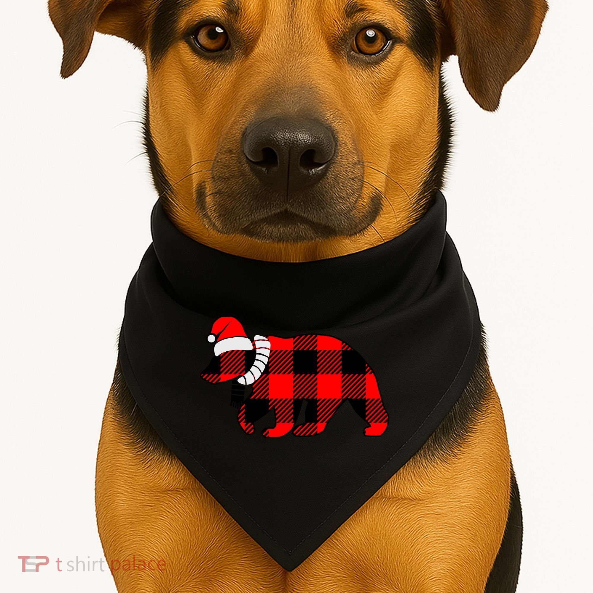 Plaid Polar Bear Christmas Holiday USA-Made Doggie Bandana