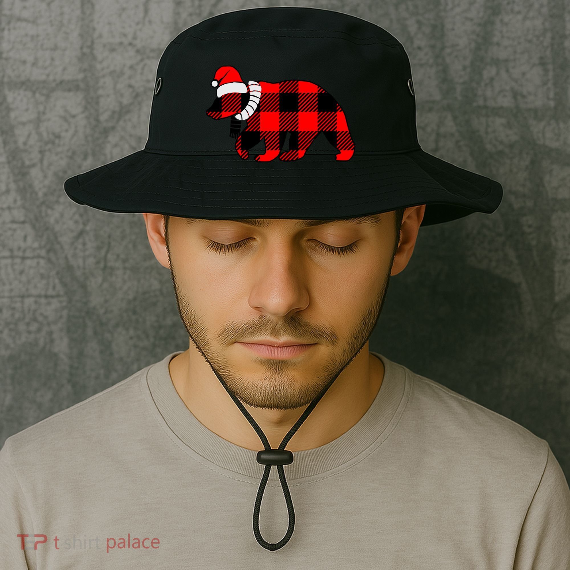 Plaid Polar Bear Christmas Holiday Bucket Hat