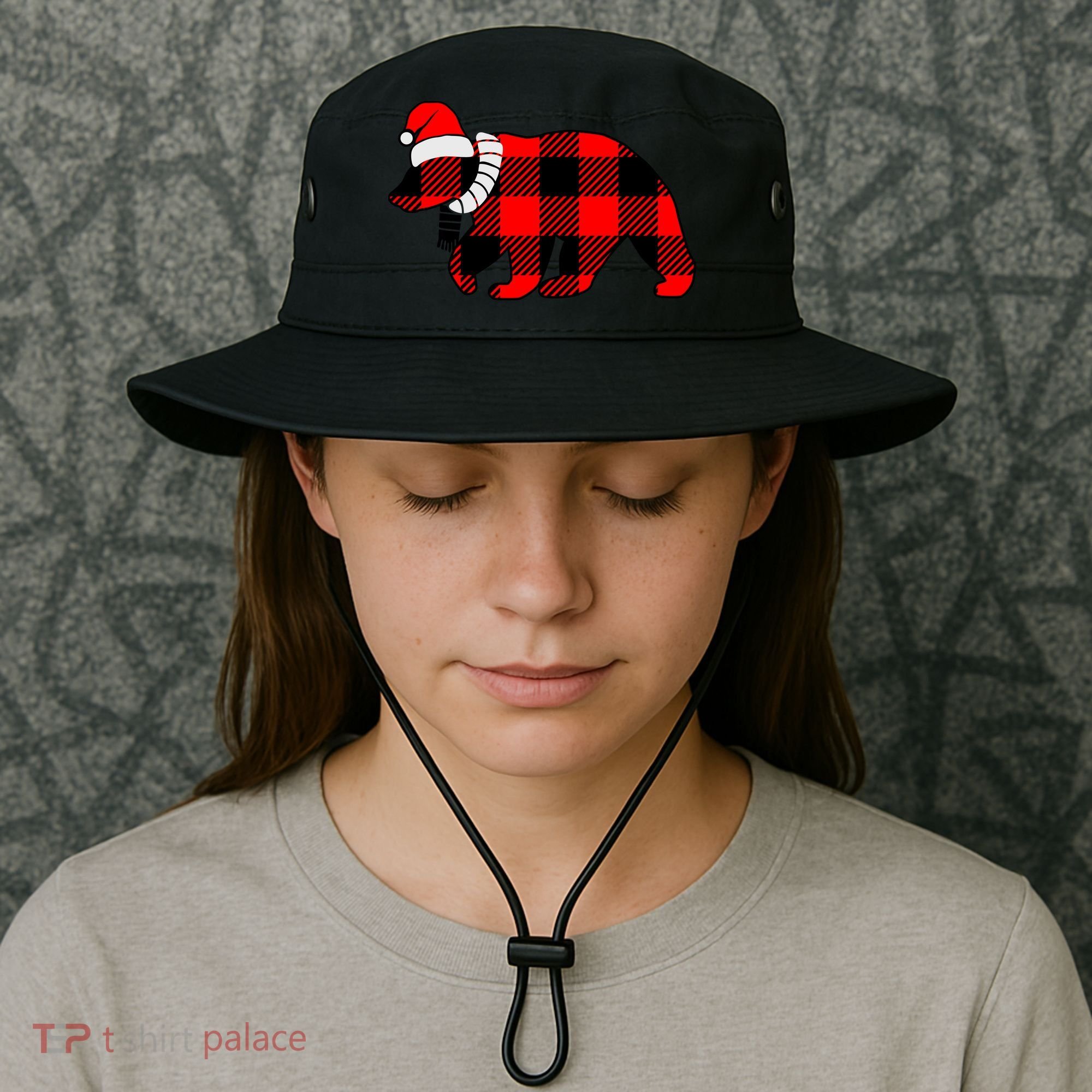 Plaid Polar Bear Christmas Holiday Bucket Hat
