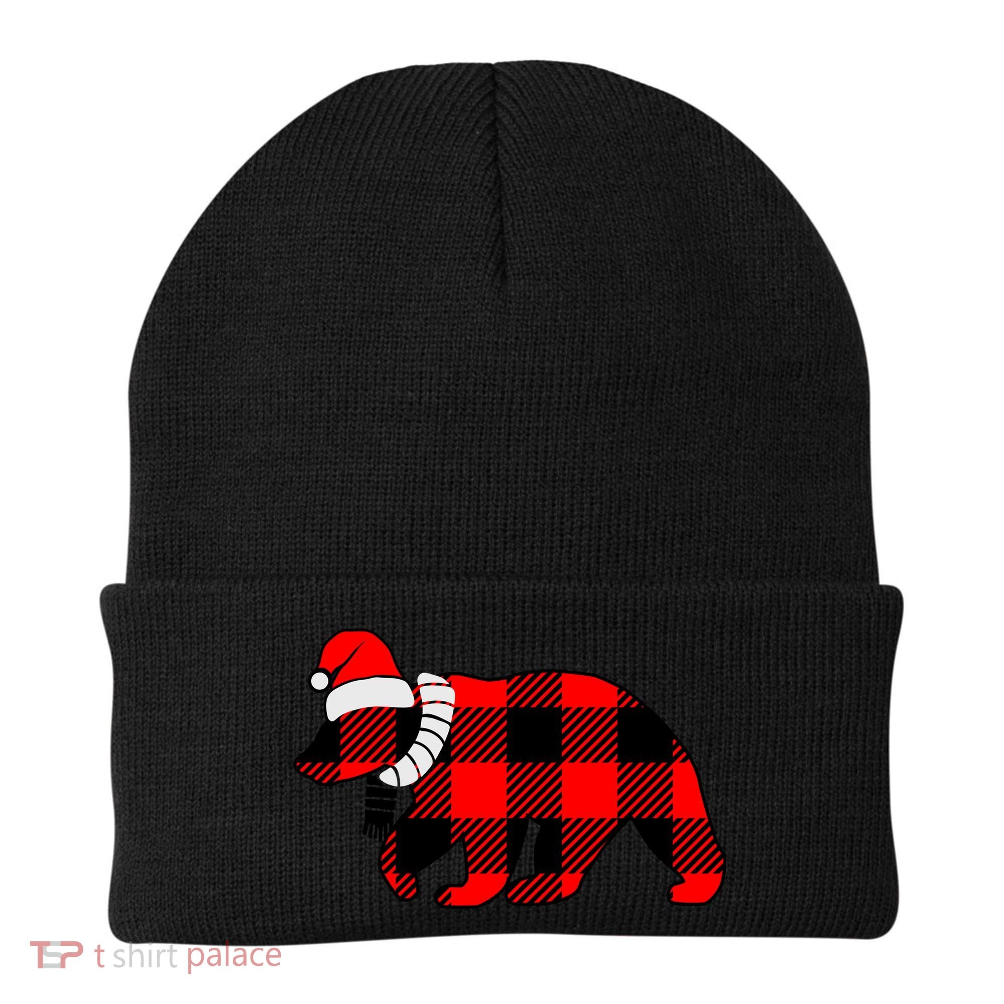Plaid Polar Bear Christmas Holiday Beanie