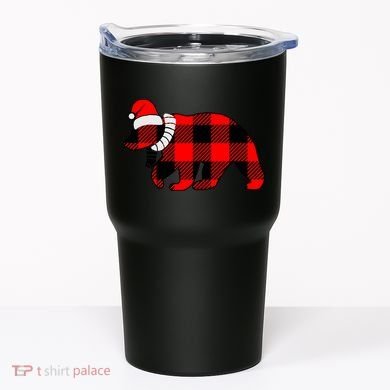Plaid Polar Bear Christmas Holiday Tumbler