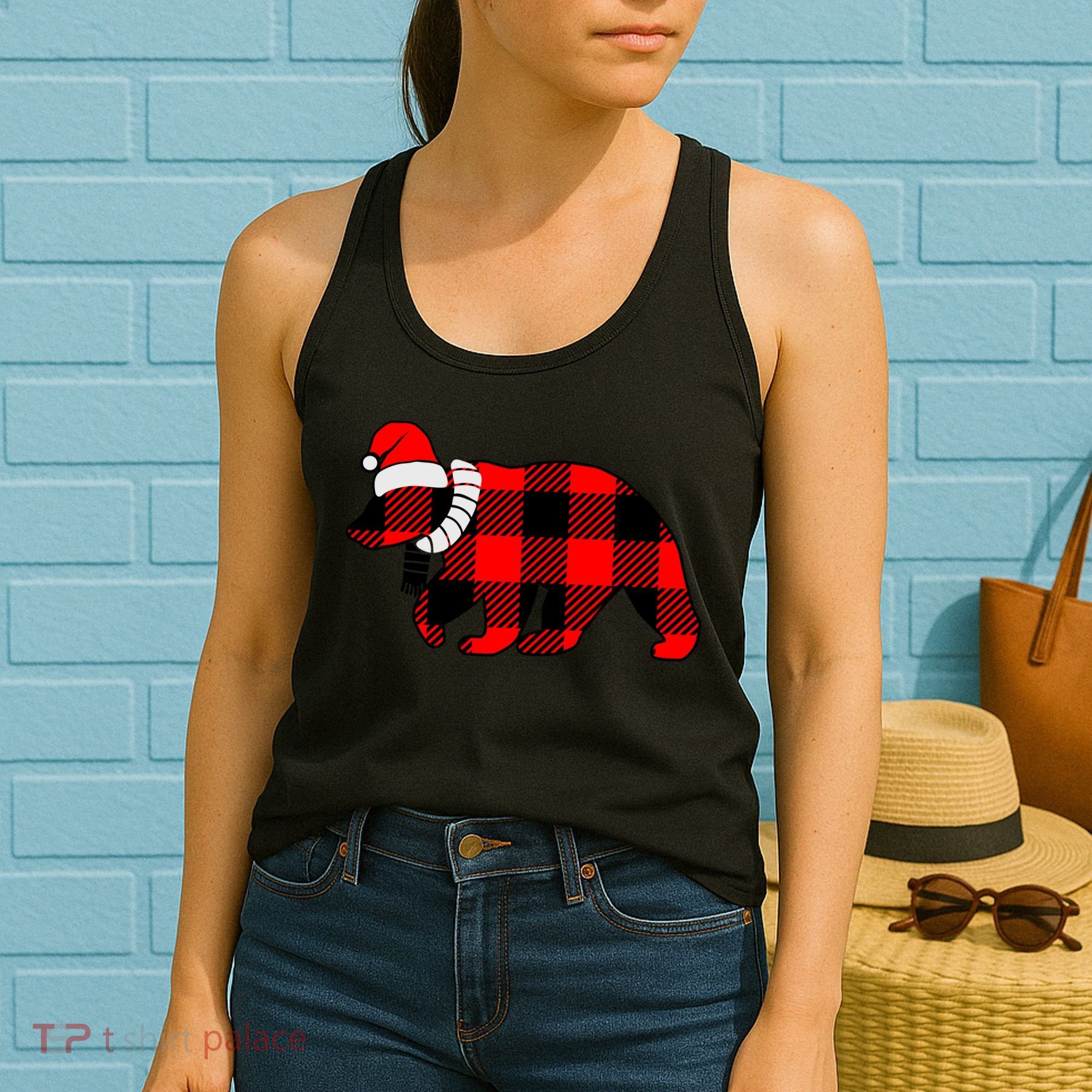 Plaid Polar Bear Christmas Holiday Women's Tank Top