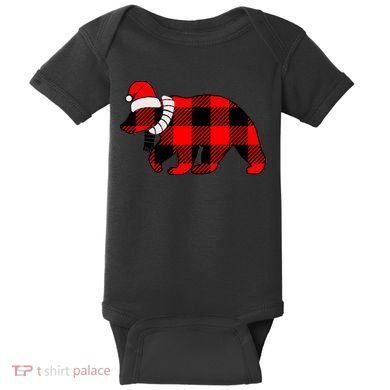 Plaid Polar Bear Christmas Holiday Baby Bodysuit