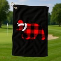 Plaid Polar Bear Christmas Holiday Golf Towel thumb 1