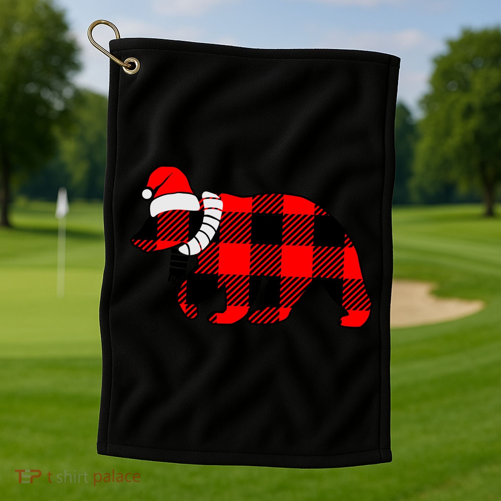 Plaid Polar Bear Christmas Holiday Golf Towel