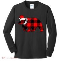 Plaid Polar Bear Christmas Holiday Kids Long Sleeve Shirt thumb 0