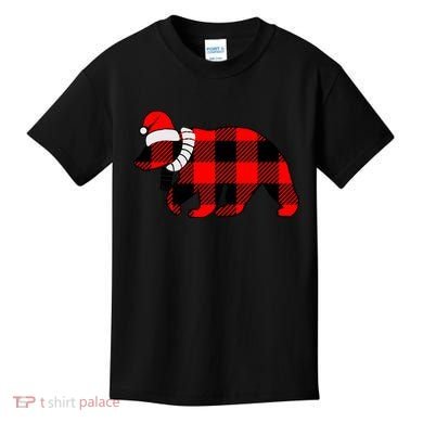 Plaid Polar Bear Christmas Holiday Kids T-Shirt