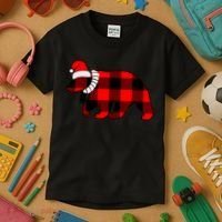 Plaid Polar Bear Christmas Holiday Kids T-Shirt thumb 3