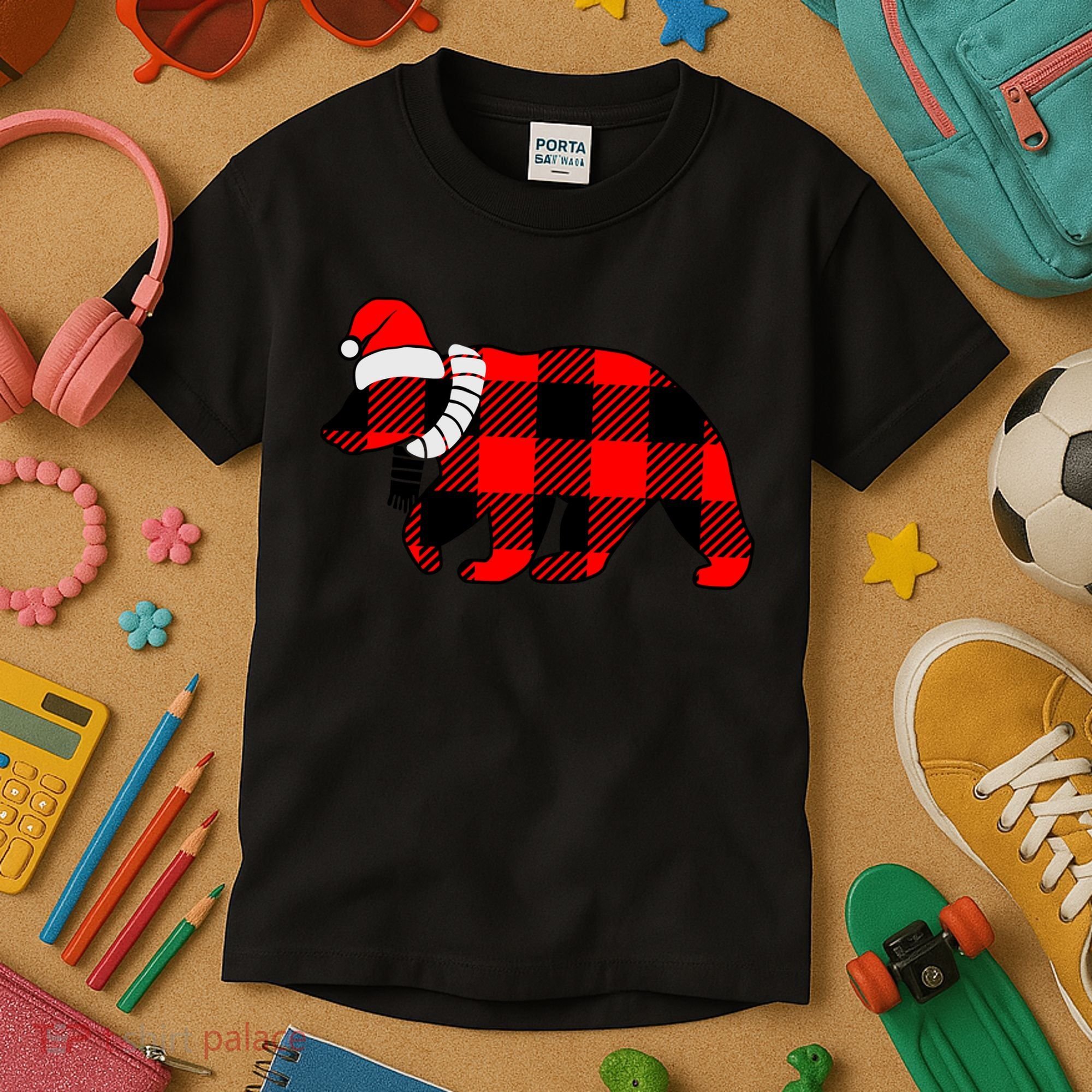 Plaid Polar Bear Christmas Holiday Kids T-Shirt
