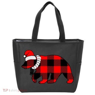 Plaid Polar Bear Christmas Holiday Tote Bag