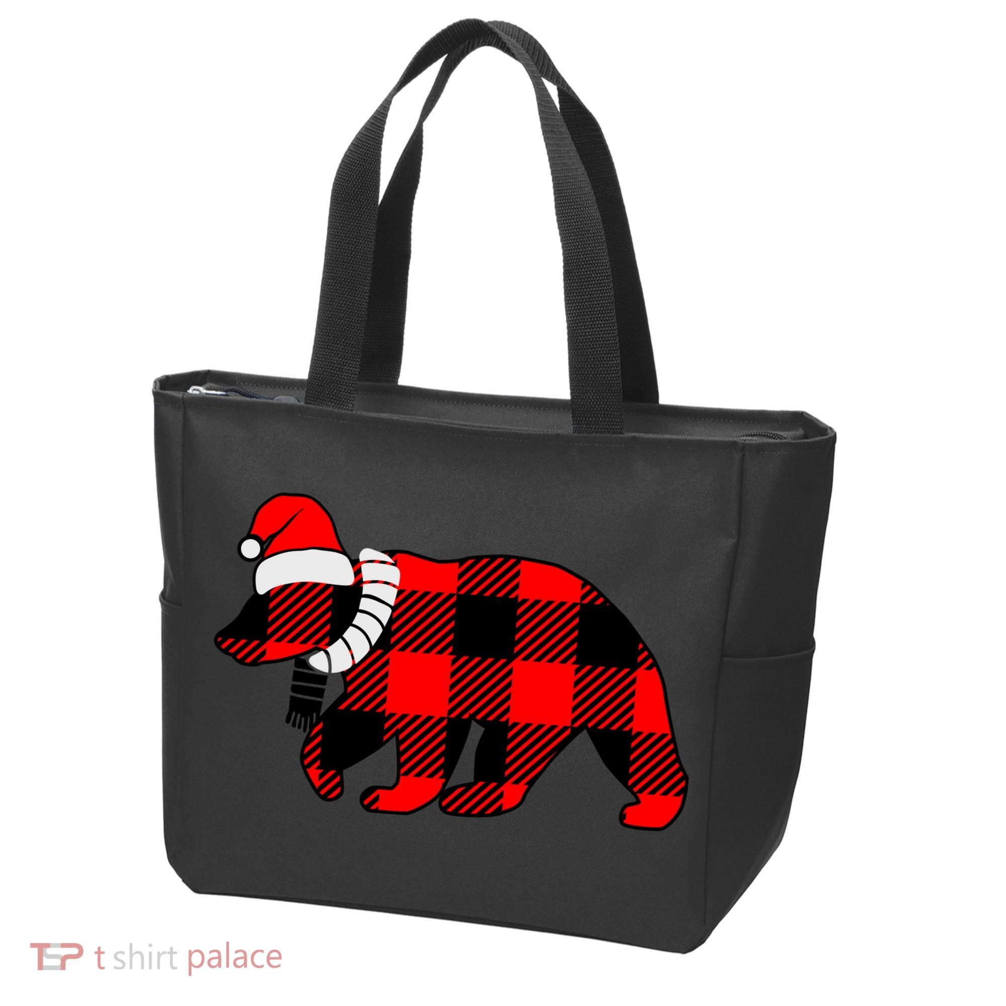 Plaid Polar Bear Christmas Holiday Tote Bag