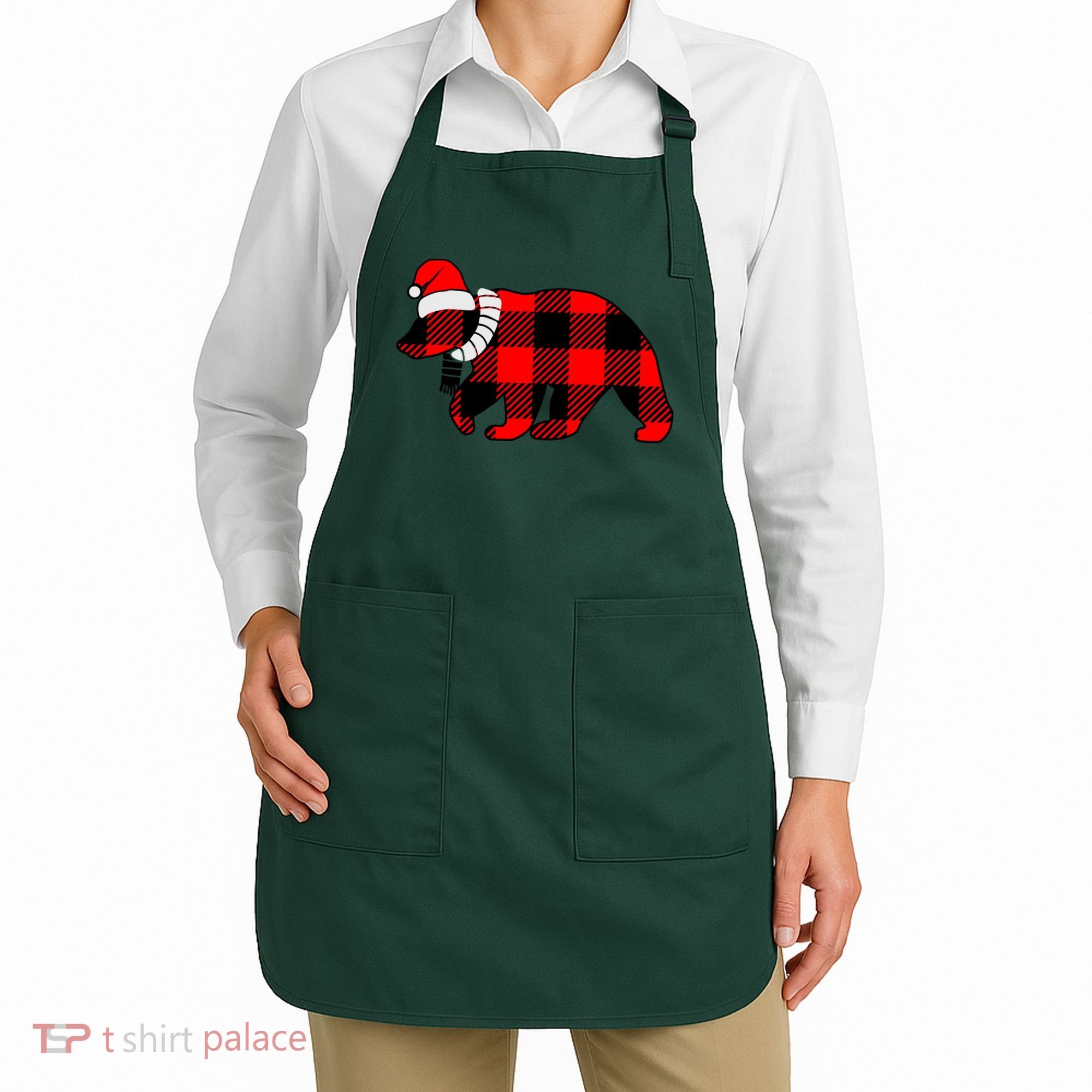 Plaid Polar Bear Christmas Holiday Apron