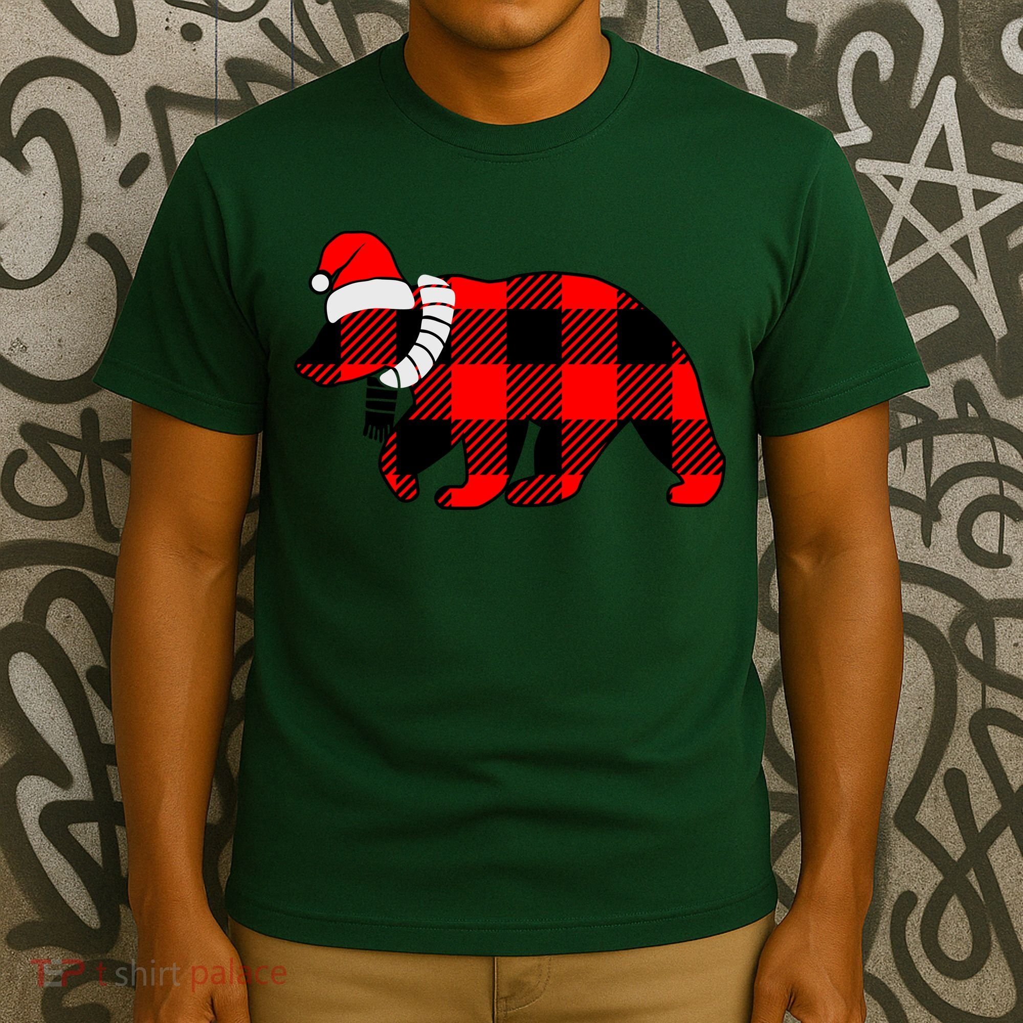 Plaid Polar Bear Christmas Holiday T-Shirt