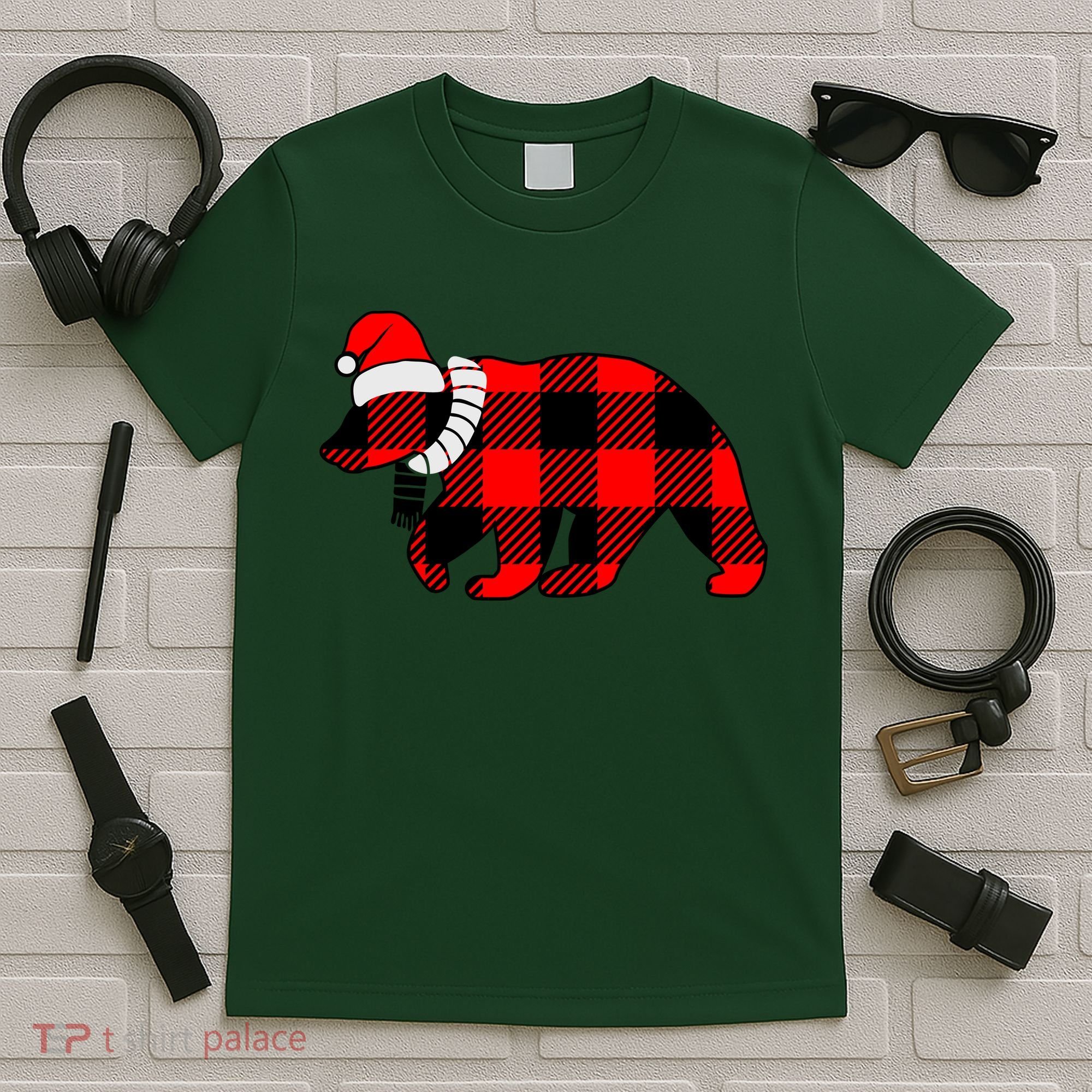 Plaid Polar Bear Christmas Holiday T-Shirt